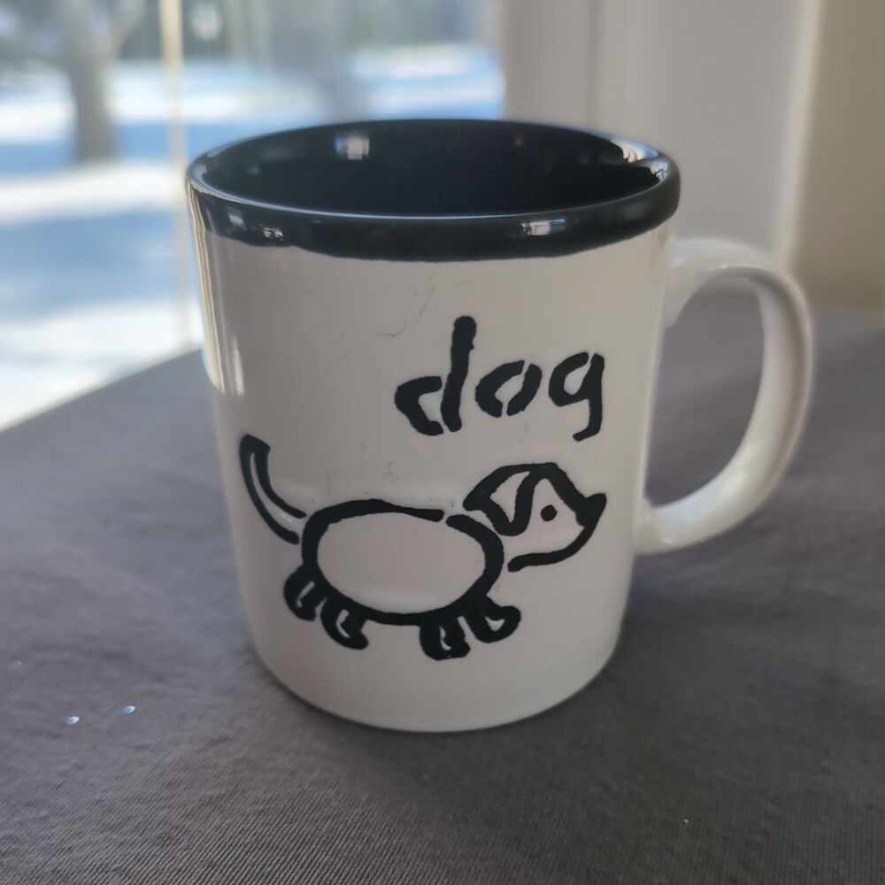 Vintage Just Mugs Black White Dog Flower Coffee Mug England